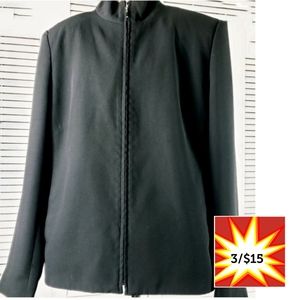 Bridgetown Womens 10P/Medium Petite Black Full Zip Mandarin Collar Blazer